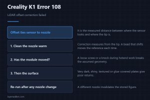 Creality K1 Error 108 — LiDAR offset correction failed