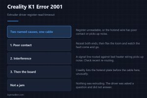 Creality K1 Error 2001 — Extruder driver register read timeout