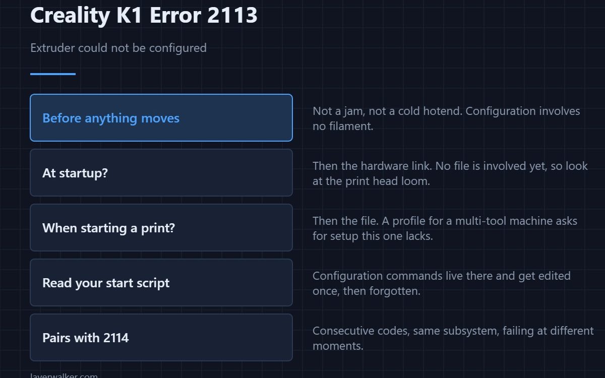 Creality K1 Error 2113 — Extruder could not be configured