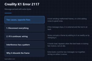 Creality K1 Error 2117 — Message arrived with extra bytes