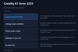 Creality K1 Error 2253 — Parameter above its maximum
