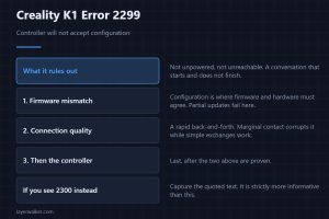 Creality K1 Error 2299 — Controller will not accept configuration