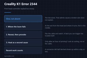 Creality K1 Error 2344 — Print head controller replied too slowly