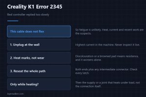 Creality K1 Error 2345 — Bed controller replied too slowly