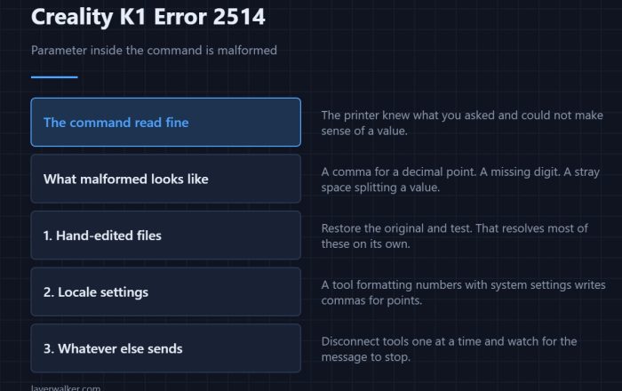 Creality K1 Error 2514 — Parameter inside the command is malformed