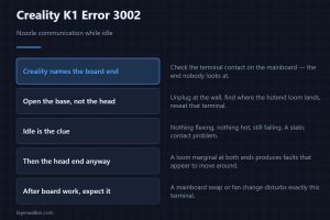 Creality K1 Error 3002 — Nozzle communication while idle