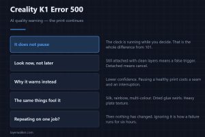 Creality K1 Error 500 — AI quality warning — the print continues