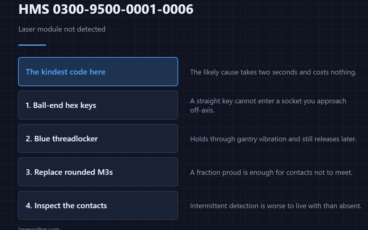 HMS 0300-9500-0001-0006 — Laser module not detected