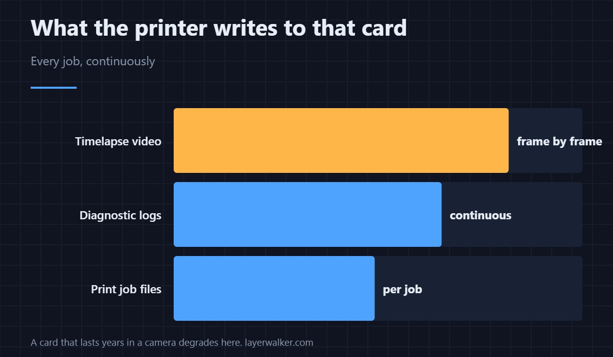 What the printer writes to that card — Every job, continuously