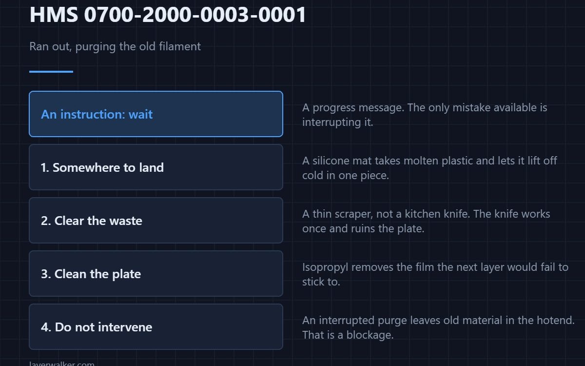 HMS 0700-2000-0003-0001 — Ran out, purging the old filament