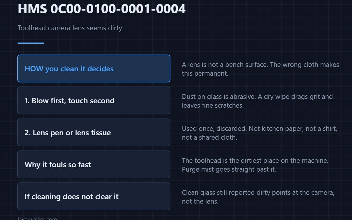 HMS 0C00-0100-0001-0004 — Toolhead camera lens seems dirty