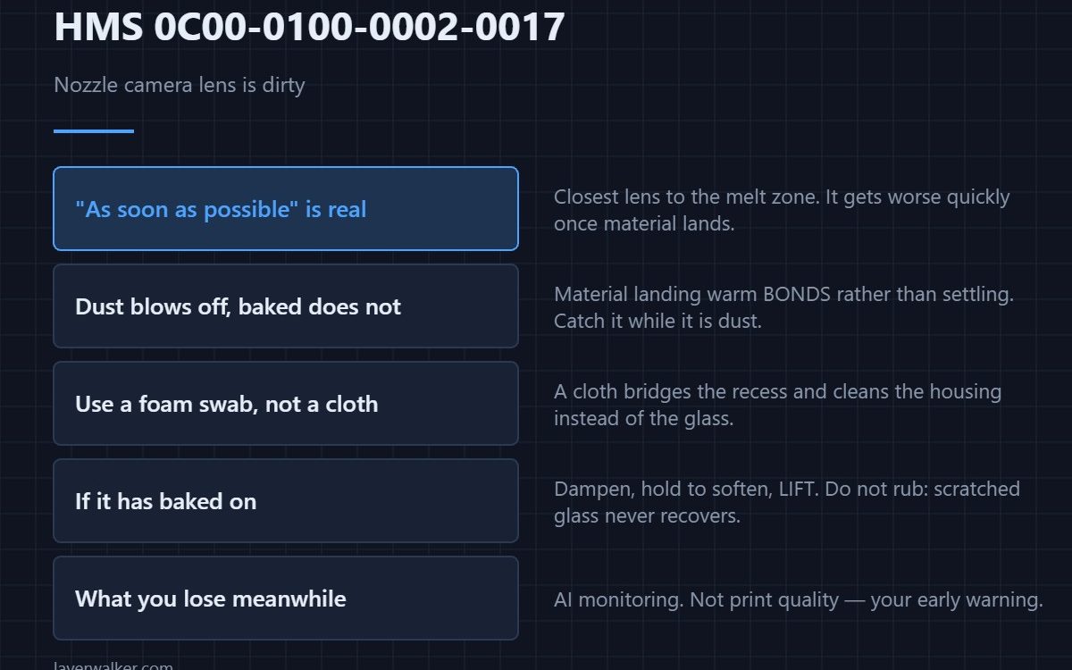HMS 0C00-0100-0002-0017 — Nozzle camera lens is dirty