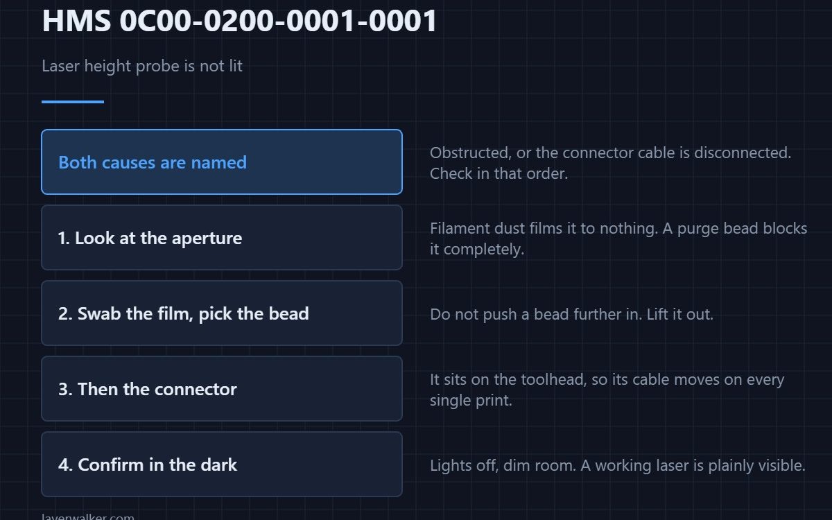 HMS 0C00-0200-0001-0001 — Laser height probe is not lit