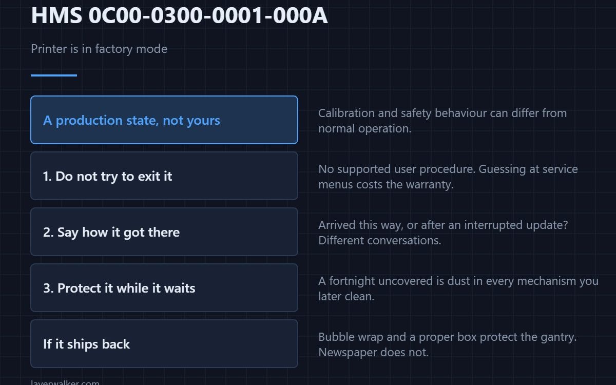 HMS 0C00-0300-0001-000A — Printer is in factory mode