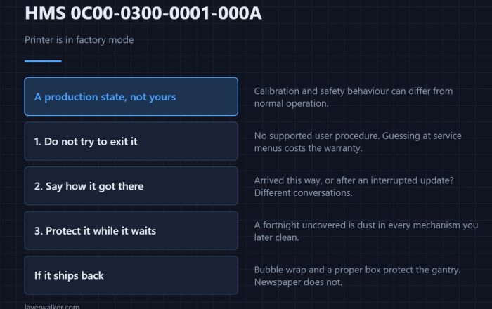 HMS 0C00-0300-0001-000A — Printer is in factory mode