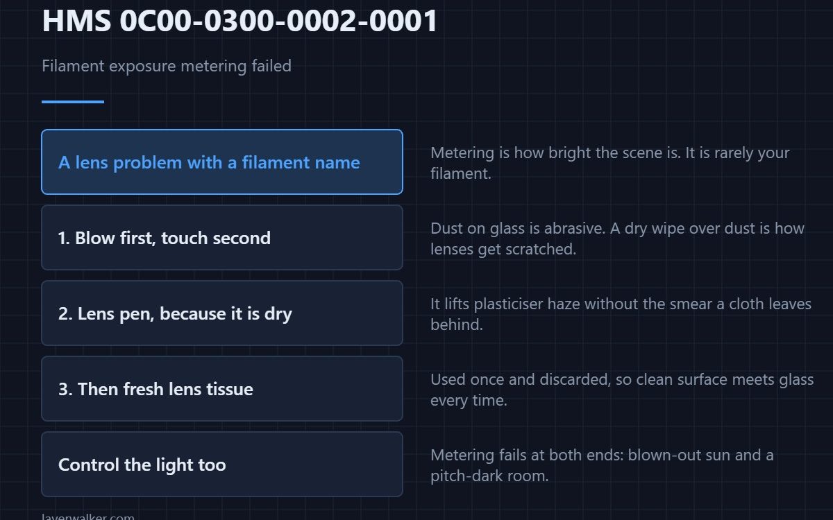 HMS 0C00-0300-0002-0001 — Filament exposure metering failed