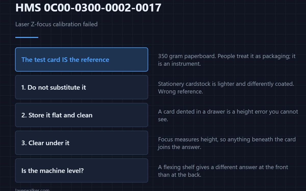 HMS 0C00-0300-0002-0017 — Laser Z-focus calibration failed