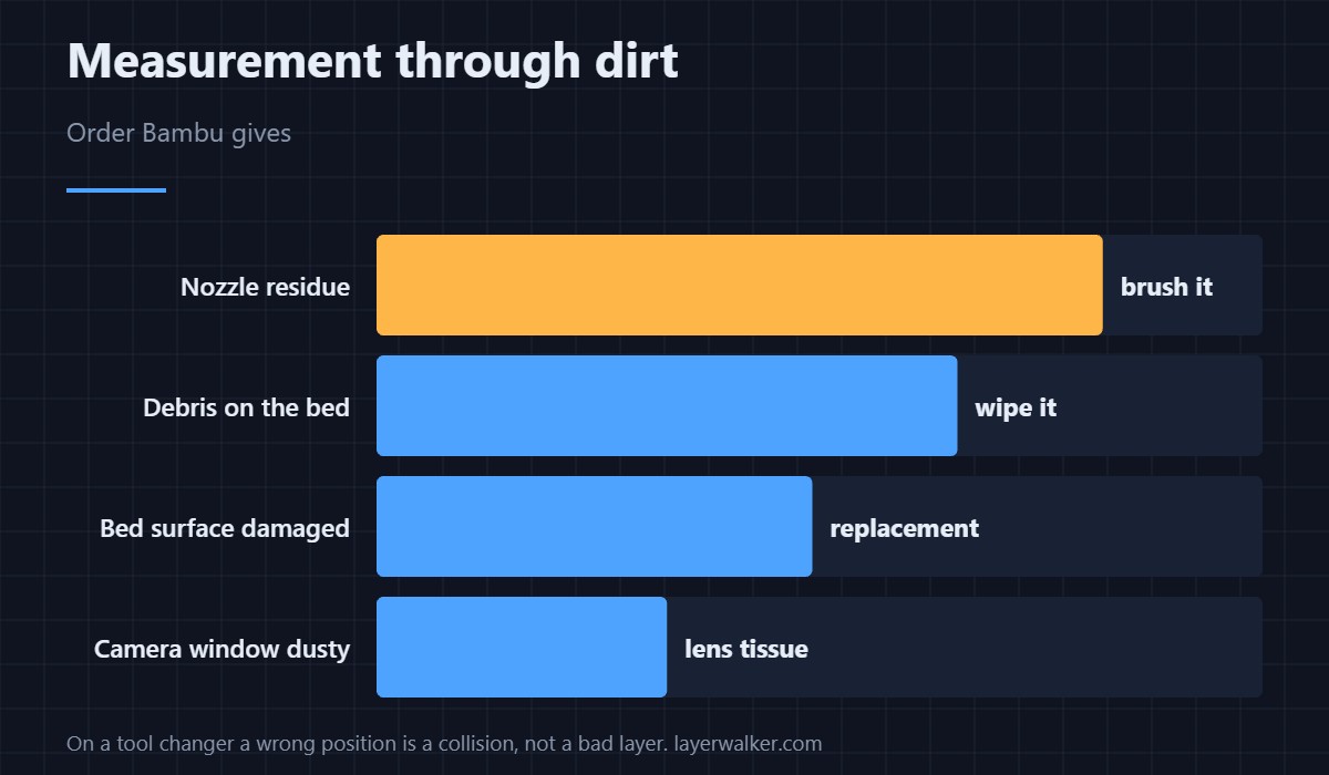 Three things to clean, named in the message, in the order they matter.