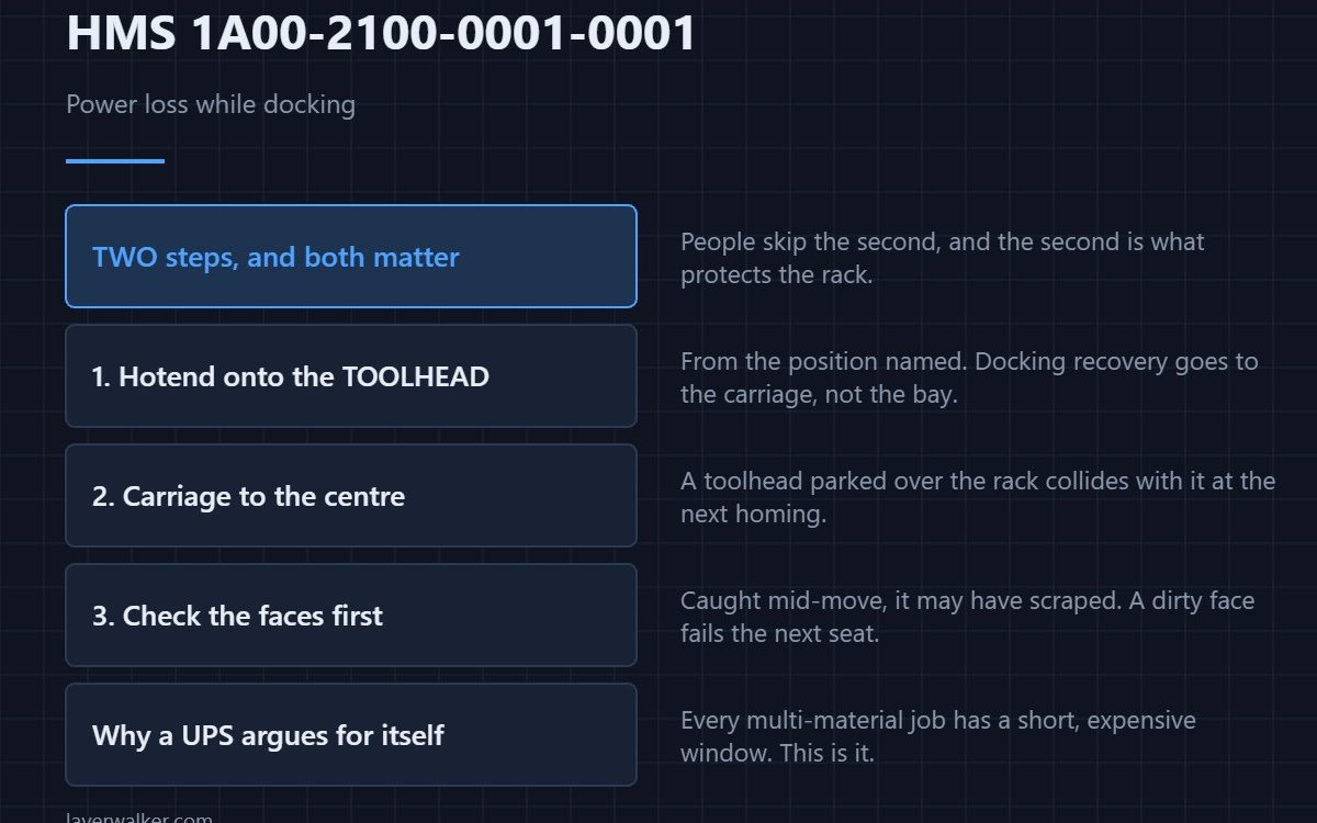 HMS 1A00-2100-0001-0001 — Power loss while docking