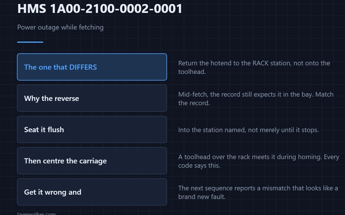 HMS 1A00-2100-0002-0001 — Power outage while fetching